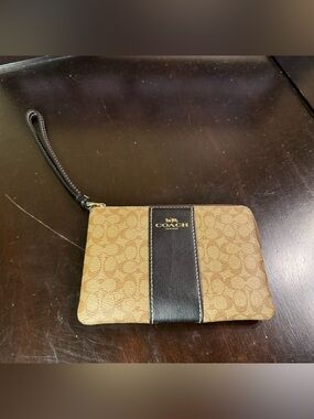 Coach Brown and Gold Zip Pouch Wristlet